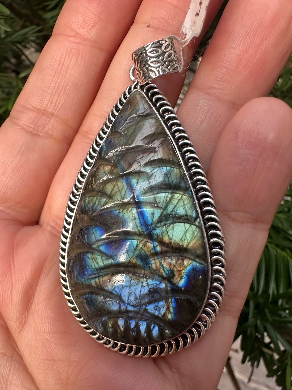 Nira Ven Silver Labradorite Teardrop Pendant - Blue Green Flash